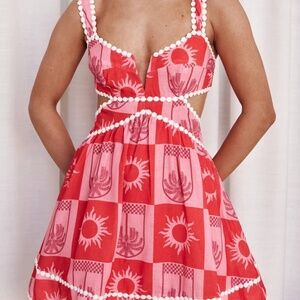 ****NEW WITH TAGS*****Sun Goddess checkered Unique print Hollow Mini Dress